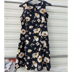 Vintage Grunge Black Floral Dress Women's 7 Y2K Mini Sleeveless Aline Whimsigoth